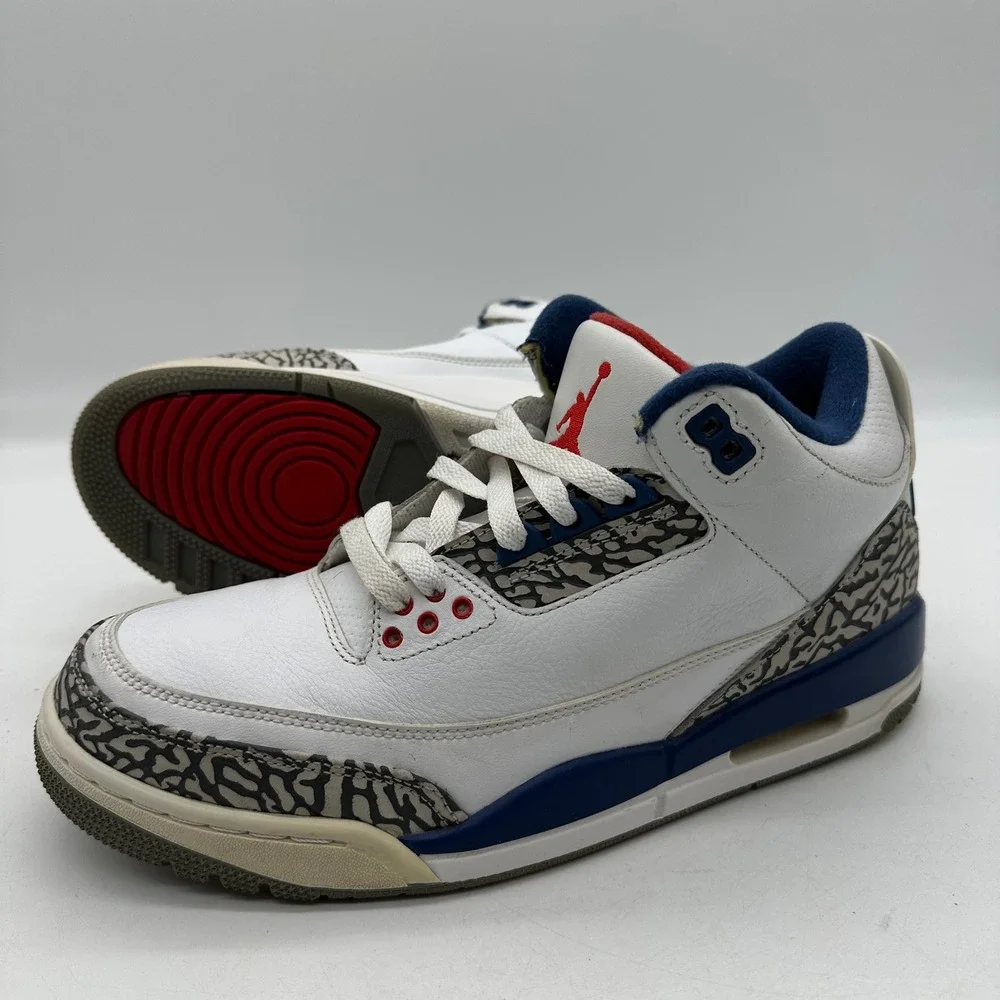 Nike 854262-106 Mens 8.5 Air Jordan 3 White Cement True Blue Retro OG Sneakers